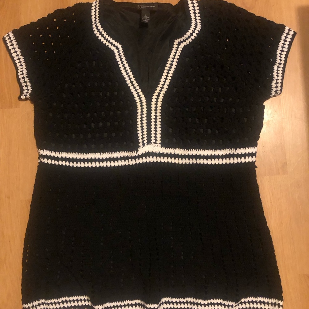 Inc International Concepts Crochet Knit Top Black White 1X